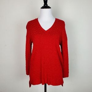 Lucky Brand Sweater Zig Zag Confetti Red Boho Speckled Spring Fall Quirky